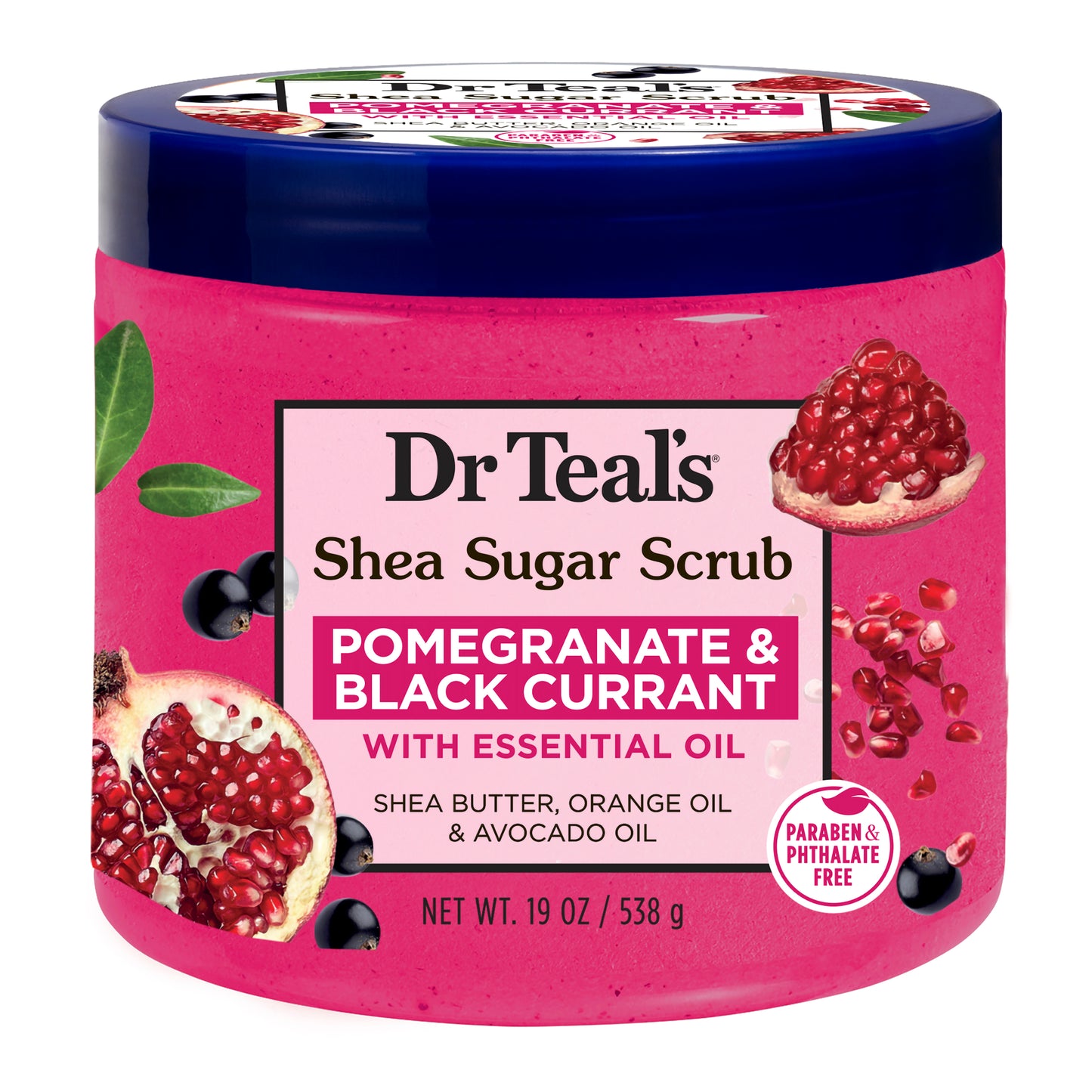 Dr Teal's Shea Sugar Body Scrub with Pomegranate & Black Currant Oils Essential Oil Blend, 19 oz