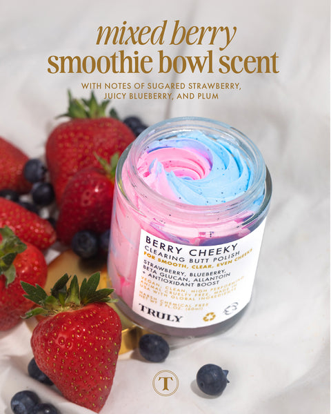 Berry Cheeky Clearing Butt Polish Gentle Acne Body Wash - Bacne and Booty Scrub - Exfoliating Body Acne Scrub and Bum Acne Treatment - Butt Acne Clearing Treatment and Butt Scrub - 2 OZ