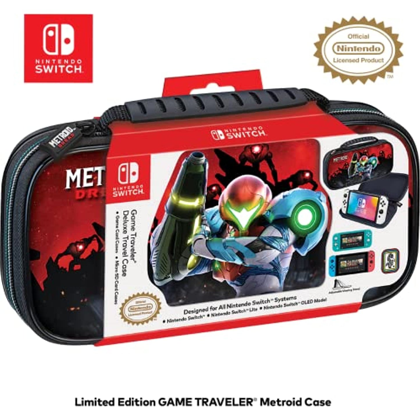 Game Traveler Metroid Nintendo Switch Case - Switch Carry Case for Switch OLED, Switch and Switch Lite, Hard Portable Travel Case, Adjustable Viewing Stand &