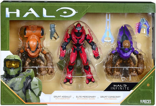 Halo Infinite Grunt Assault, Elite Mercenary & Grunt Conscript Action Figure 3-Pack