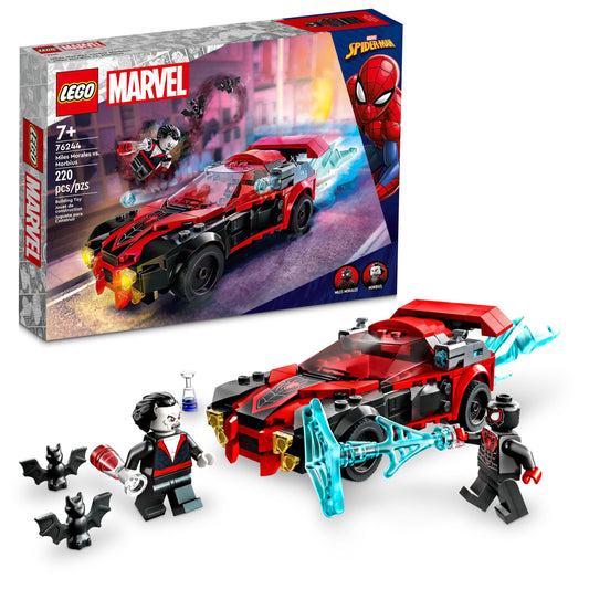 LEGO Marvel Spider-Man Miles Morales vs. Morbius Building Toy, Super Hero Car Toy with 2 Minifigures, 76244