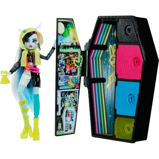 Monster High Doll Skulltimate Secrets: Neon Frights Frankie Stein with Vampire Dress-Up Locker