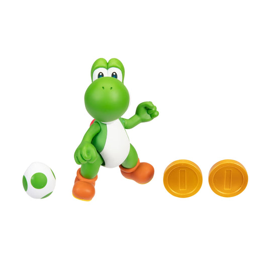 Nintendo Super Mario Jakks Gold Collector Series Green Yoshi Action Figure Set with Egg and Gold Coins, 4 Pieces