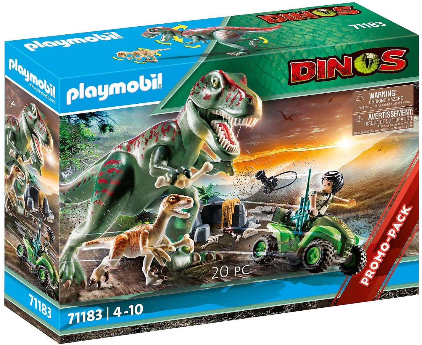 Playmobil 71183 Dinos T-Rex Attack with Raptor and Quad, Toy for Children