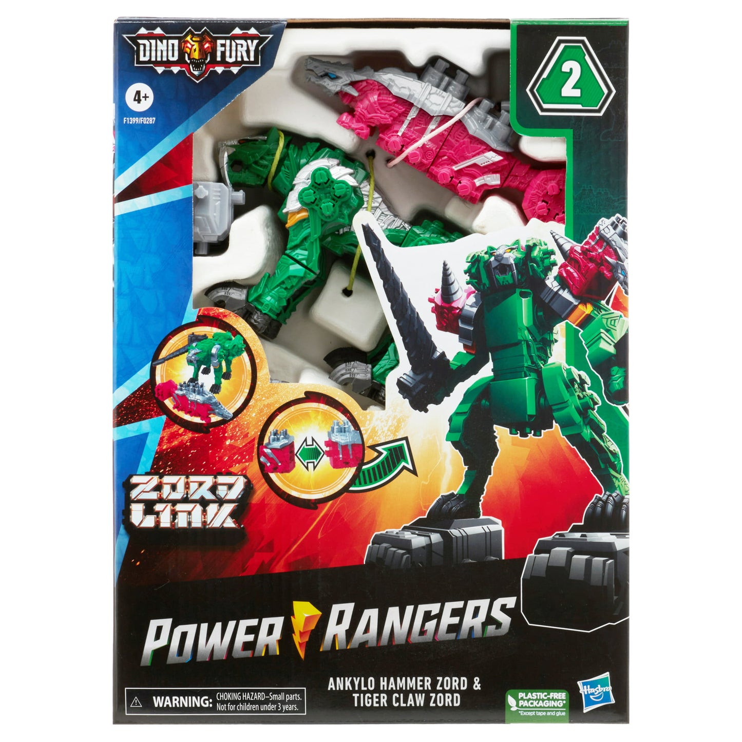 Power Rangers Dino Fury Pink Ankylo Hammer and Green Tiger Claw Zord Toys for Kids Ages 4 and Up Zord Link Mix-and-Match Custom Build System (B08TLZFHDT)