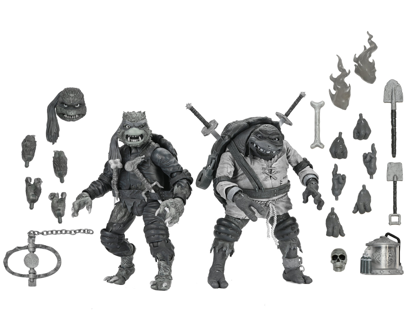 Universal Monsters/TMNT - 7” Scale Action Figure - Leonardo as The Hunchback & Raphael as the Wolfman (B&W) 2 Pk