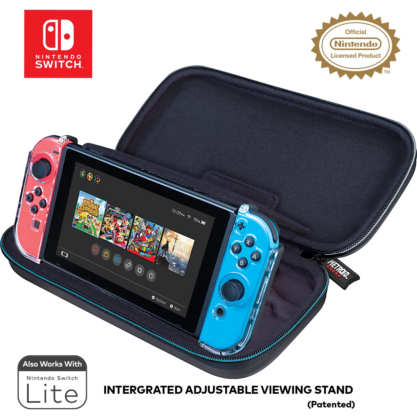 Game Traveler Metroid Nintendo Switch Case - Switch Carry Case for Switch OLED, Switch and Switch Lite, Hard Portable Travel Case, Adjustable Viewing Stand &