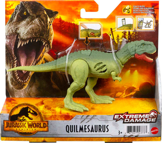 Jurassic World Dominion Extreme Damage Quilmesau Dinosaur Action Figure Toy, Battle Play