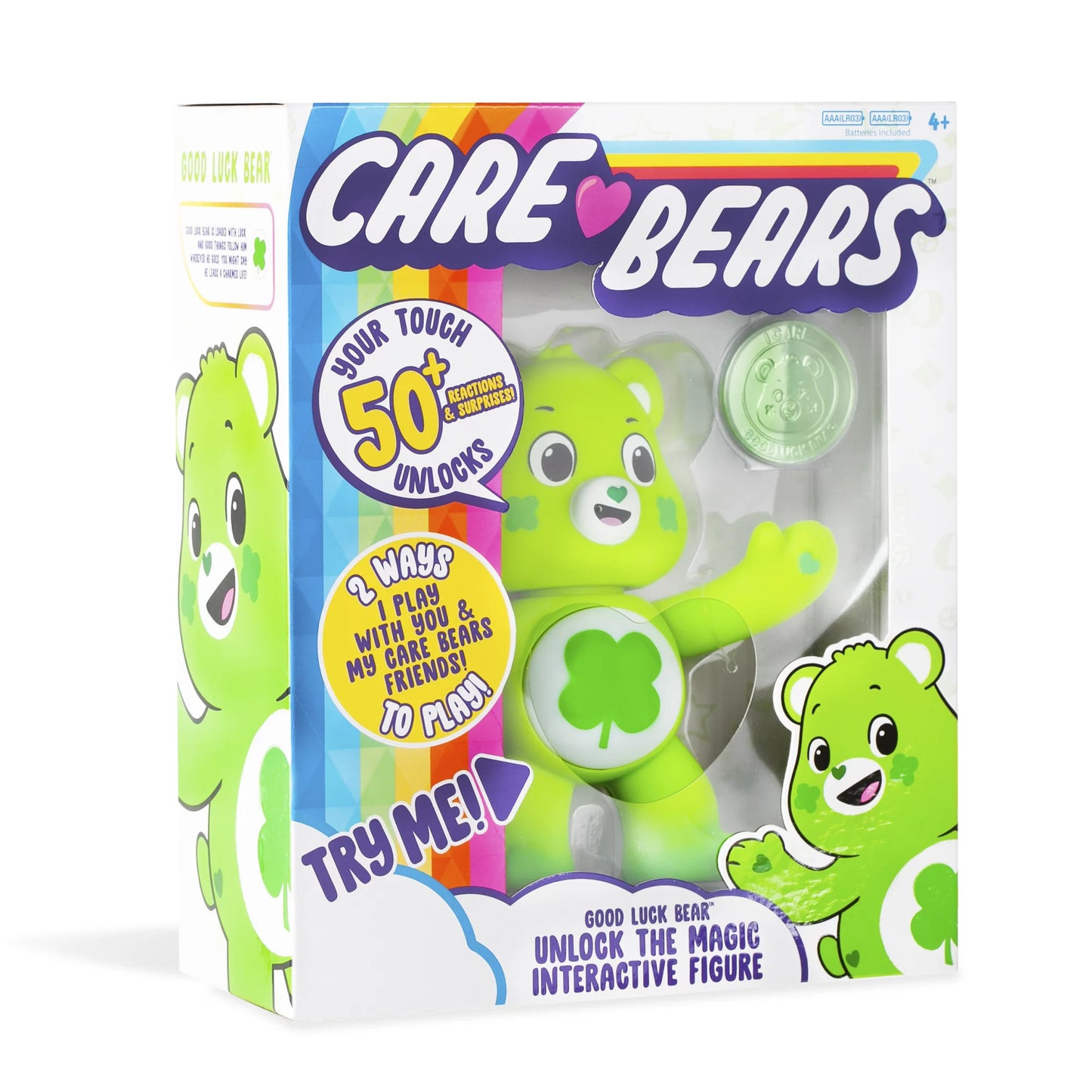 Care Bears - 5" Interactive Figure - Good Luck Bear - Your Touch Unlocks 50+ Reactions & Surprises!