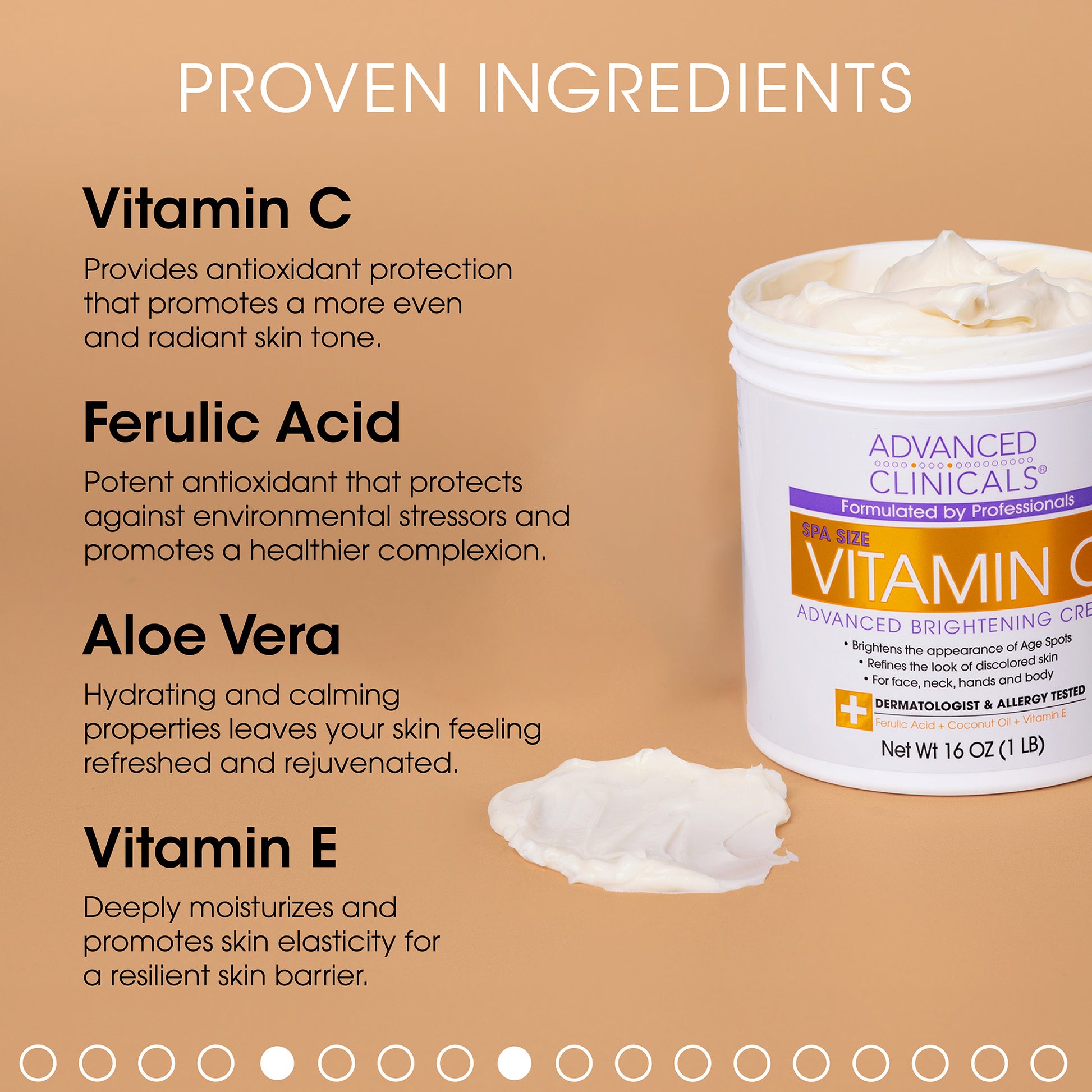 Advanced Clinicals Brightening Vitamin C Body Cream for Dark Spots and Age Spots. 16 OZ