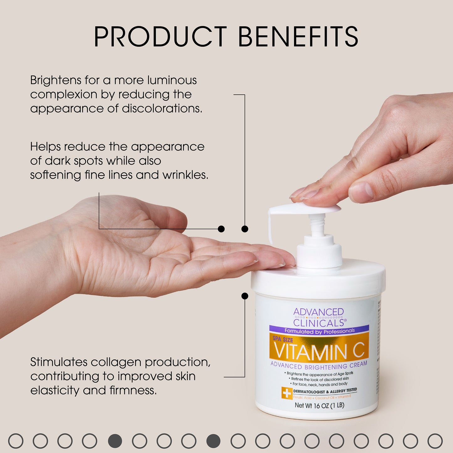 Advanced Clinicals Brightening Vitamin C Body Cream for Dark Spots and Age Spots. 16 OZ