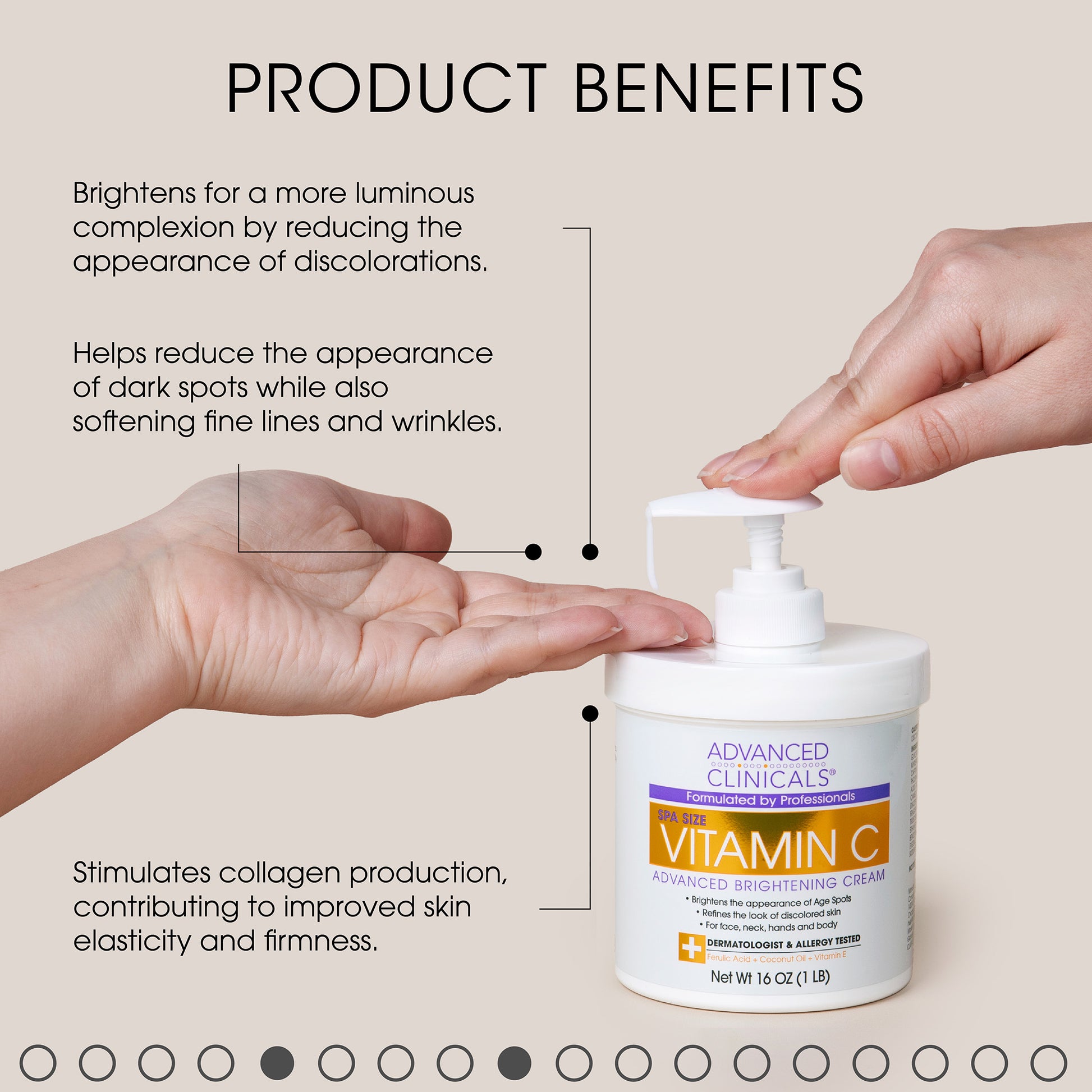 Advanced Clinicals Brightening Vitamin C Body Cream for Dark Spots and Age Spots. 16 OZ