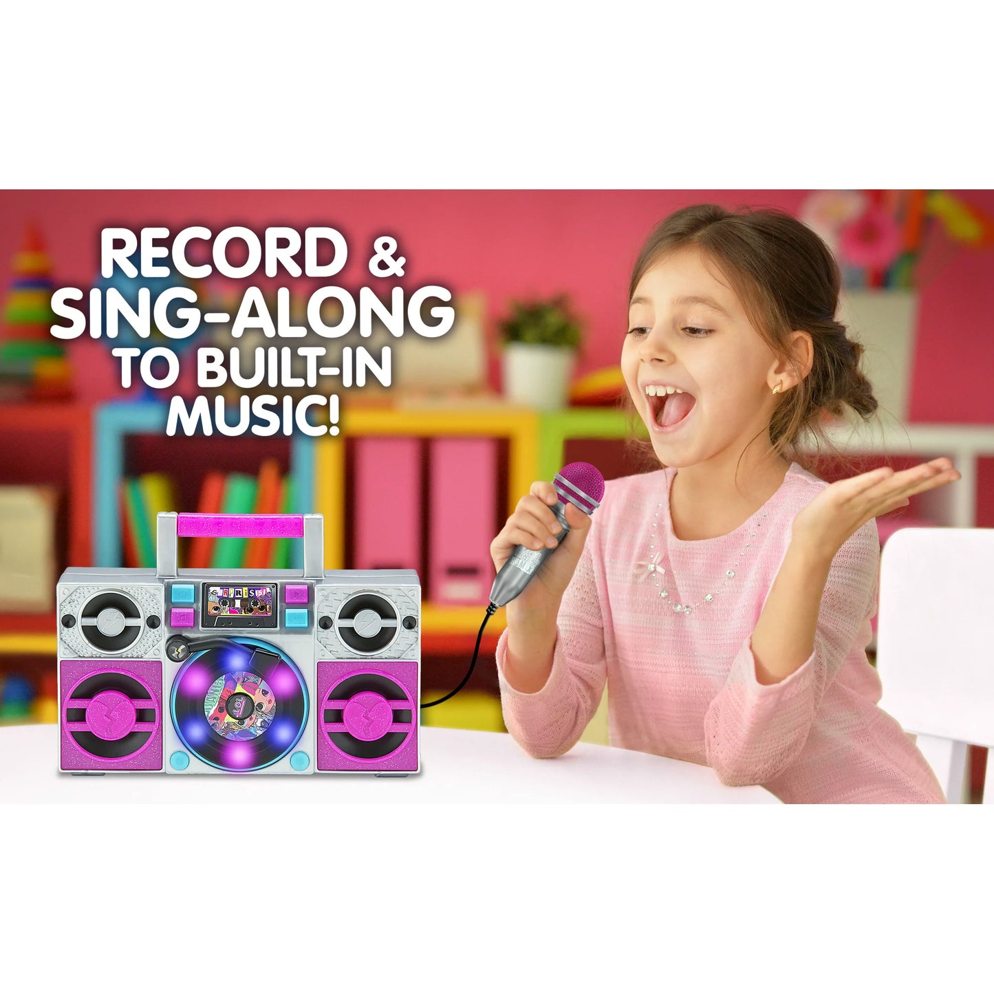 L.O.L Surprise! REMIX Bluetooth MP3 Boombox with Microphone, Pink, LL-115