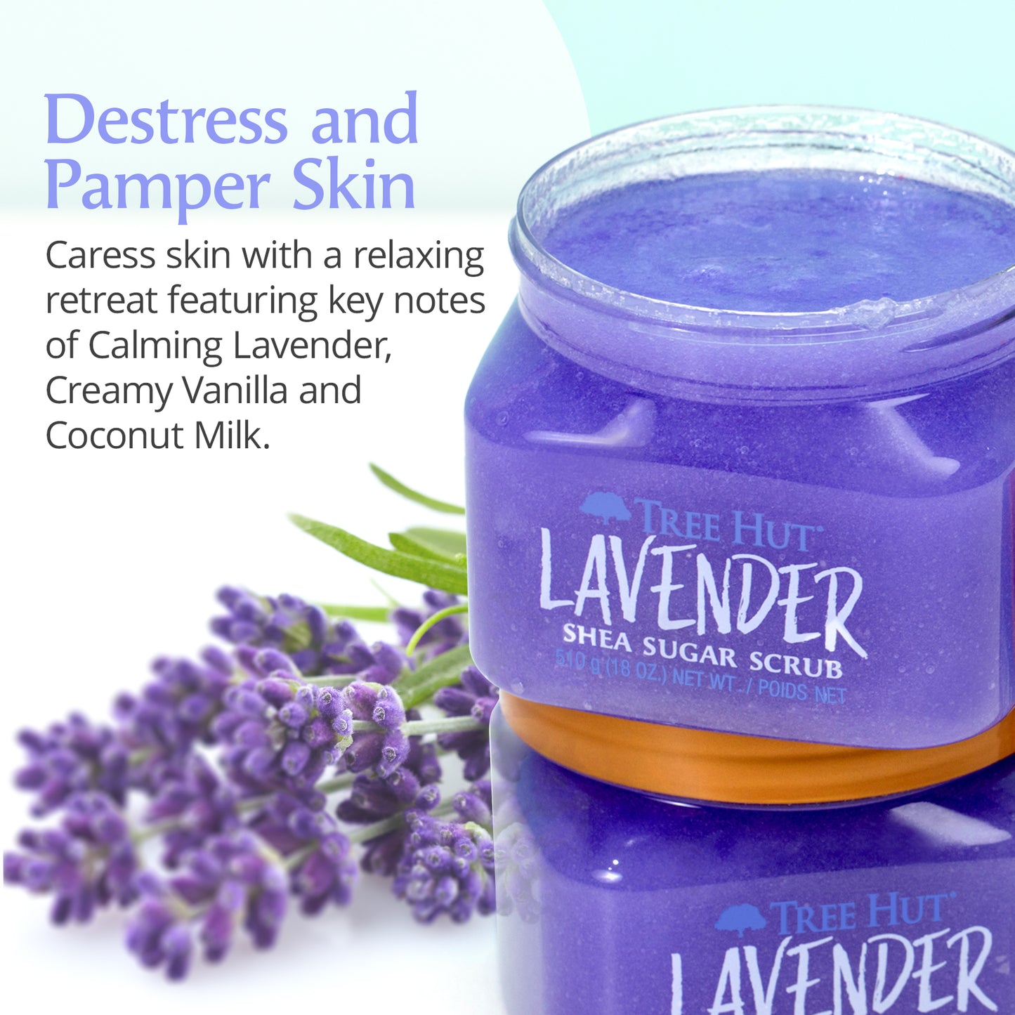 Tree Hut Lavender Shea Sugar Exfoliating and Hydrating Body Scrub, 18 oz.