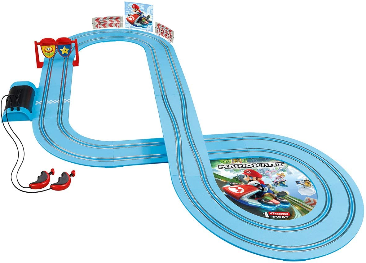 Carrera FIRST Mario Kart Beginner Battery Operated Slot Car Race Track Set featuring Mario versus Luigi