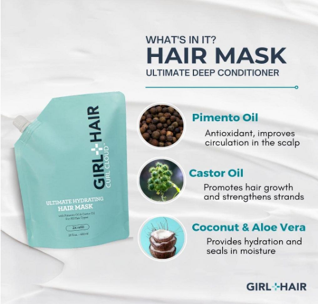 GIRL+HAIR Deep Conditioning Hair Mask Pouch | Hydrating Pimento Oil & Castor Oil For Dry, Damaged Hair | No Silicones or Parabens | New Eco-Friendly Package | 20 fl.oz