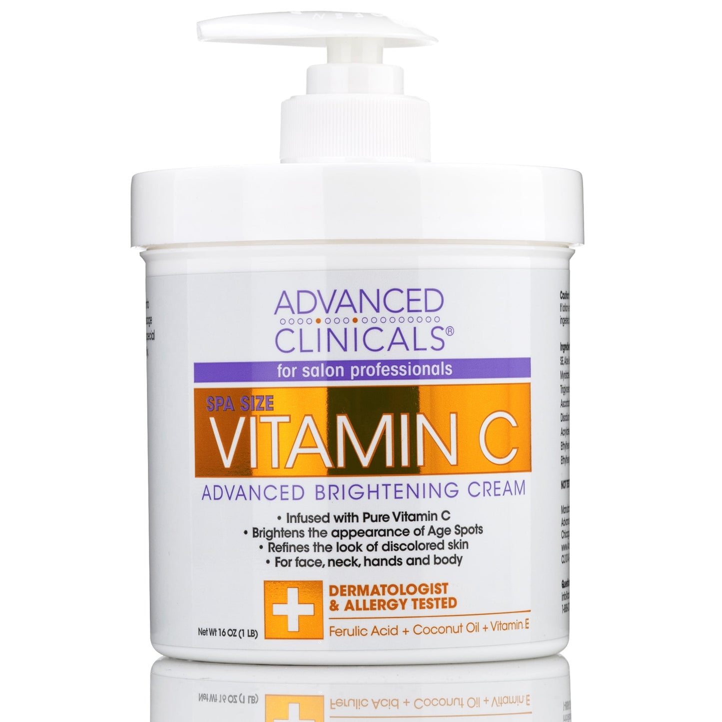 Advanced Clinicals Brightening Vitamin C Body Cream for Dark Spots and Age Spots. 16 OZ