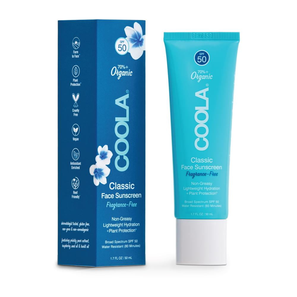 COOLA Classic Organic Face Sunscreen, Fragrance Free, SPF50, Reef Friendly, Water Resistant, Broad Spectrum, 1.7 fl oz