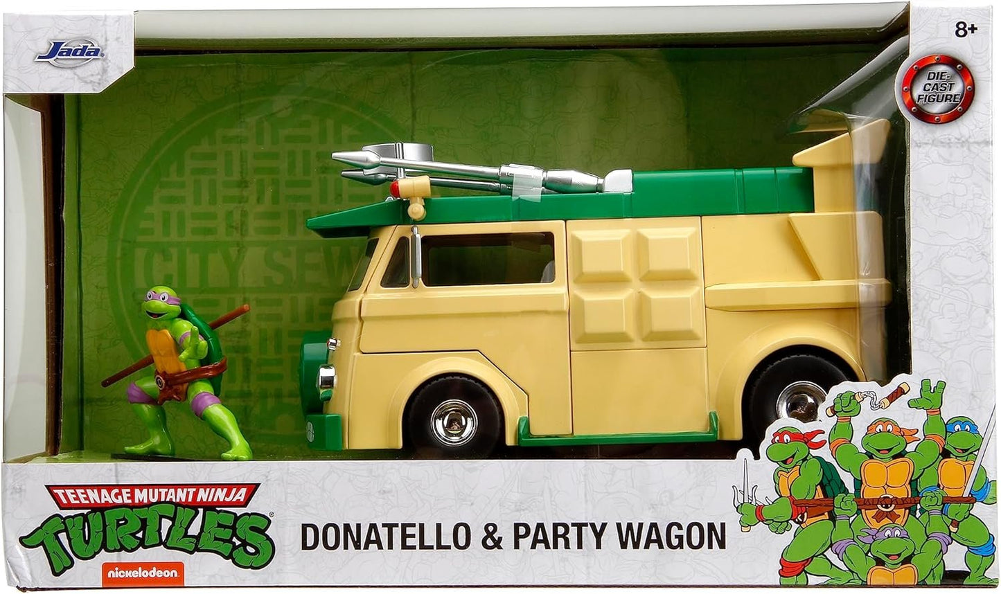 Teenage Mutant Ninja Turtles 1:24 Party Wagon Die-Cast Car & 2.75" Donatello Figure, Toys for Kids and Adults