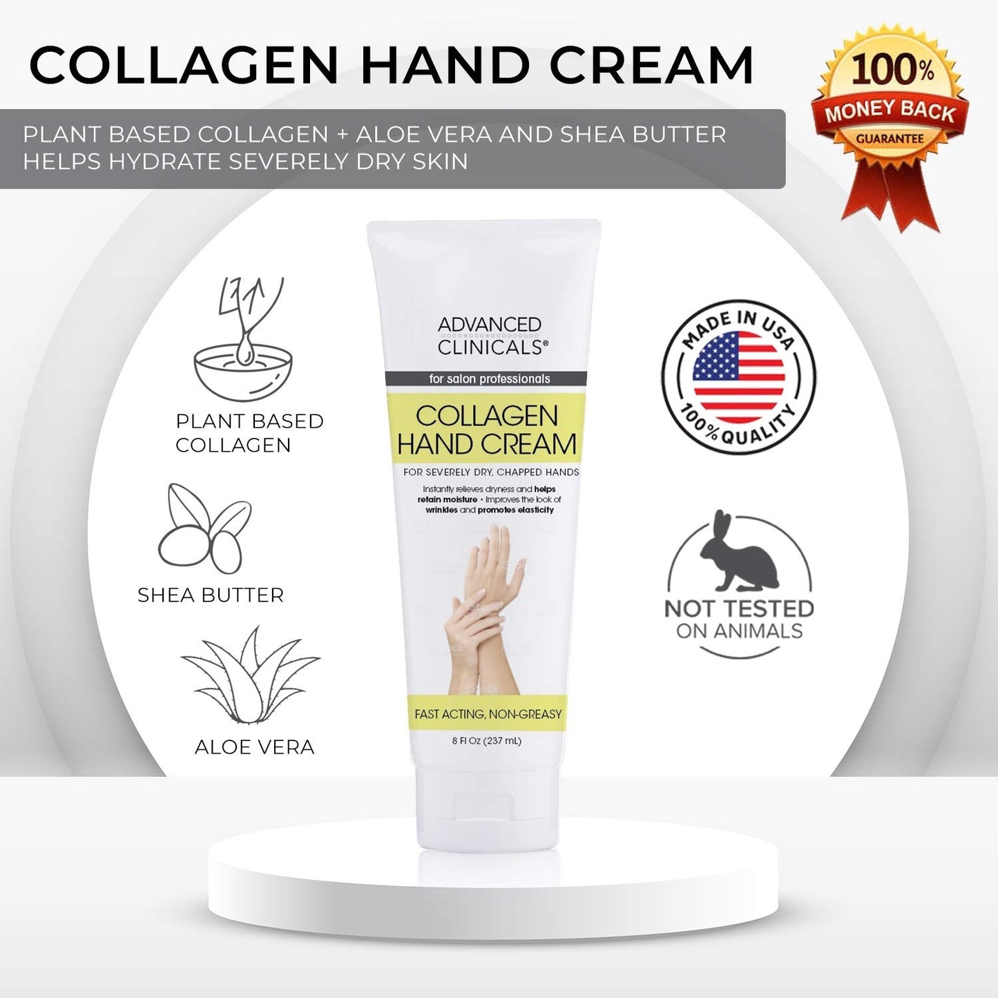 Advanced Clinicals Collagen Hand Cream 8 fl oz