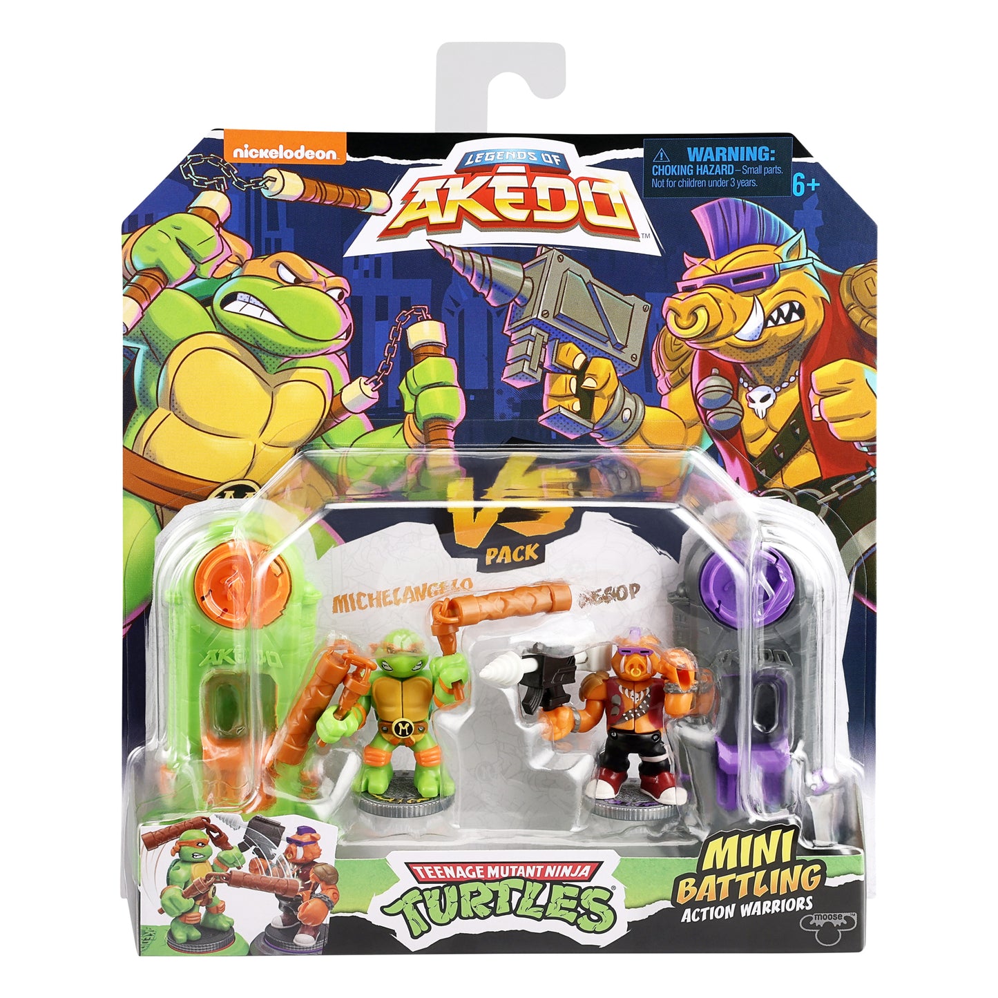 Akedo Teenage Mutant Ninja Turtles Mini Battling Warriors Michelangelo vs Bebop Pack, Ages 6+