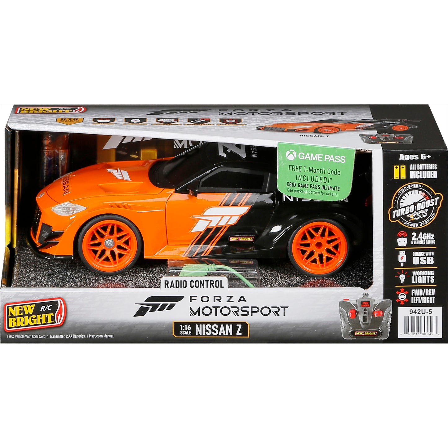 New Bright (1:16) Forza Nissan Z Battery Remote Control Sports Car, Orange 942U-5 Child