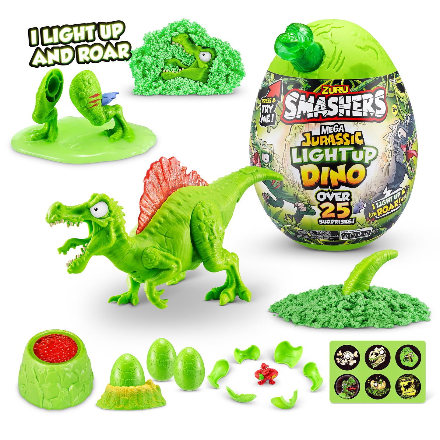 Smashers Mega Jurassic Light up Dino Egg by ZURU T-Rex or Spino Dinosaur Toy for Child 3 Years and up