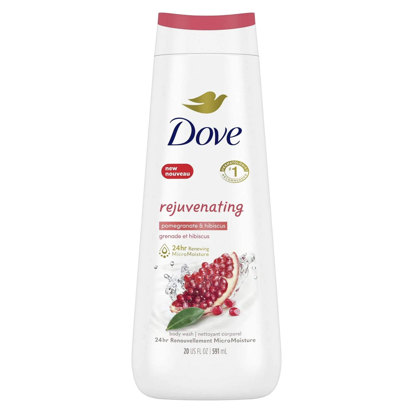 Dove Rejuvenating Gentle Women's Body Wash All Skin Type, Pomegranate & Hibiscus, 20 fl oz Twin Pack