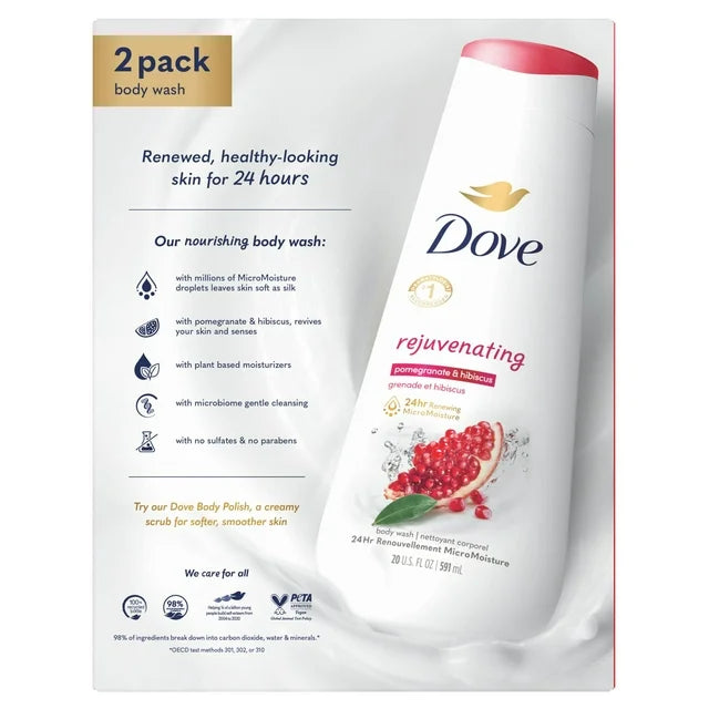 Dove Rejuvenating Gentle Women's Body Wash All Skin Type, Pomegranate & Hibiscus, 20 fl oz Twin Pack