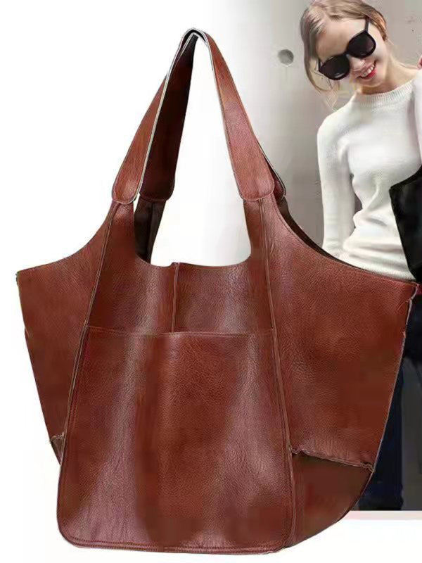 Simple Large Bag Soft Leather Large Capacity One Shoulder Portable Tote Bag