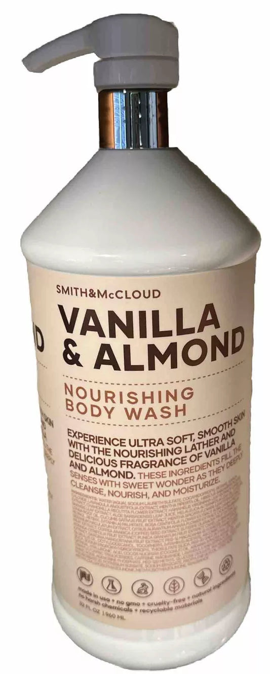 Large Vanilla & Almond Nourishing Moisturize Body Wash 32 fl oz Smith & McCloud Pump