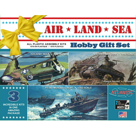 Atlantis Models AAN9001 US Air Land & Sea Sherman Tank HUP-2 PT Boat Plastic Figures  Navy