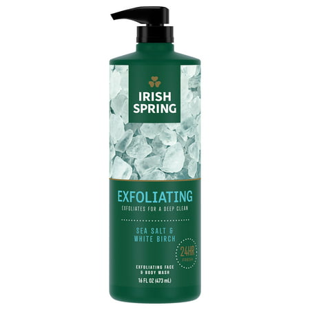 Irish Spring Exfoliating Body Wash for Men  Gel with Sea Salt and White Birch Scent  16 fl oz Pump