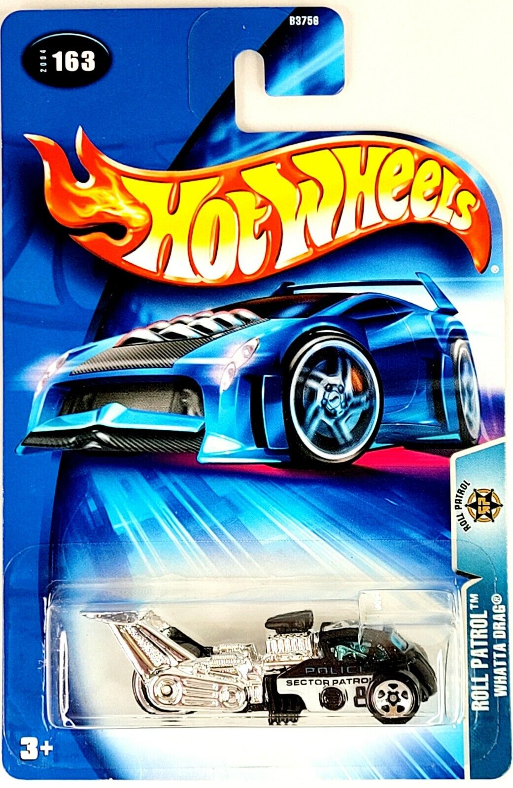 2004 Hot Wheels #163 Roll Patrol WHATTA DRAG Black w/Chrome 5 Spoke Wheel