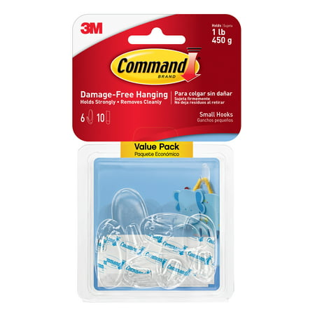 Command Damage Free Hanging Hooks & 8 Strips  Clear  Small  6 Ct