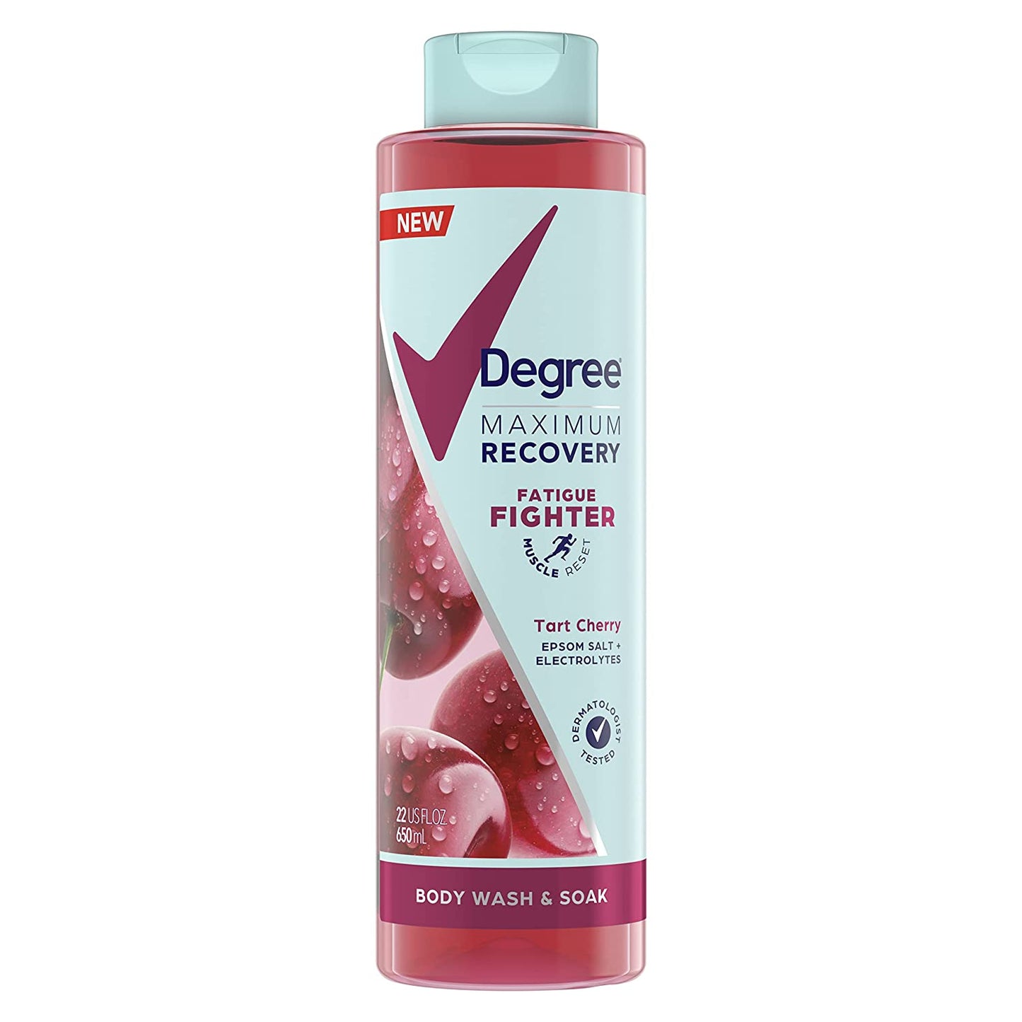 Degree Maximum Recovery Body Wash & Soak Post-Workout Recovery Skincare Routine Tart Cherry + Epsom Salt + Electrolytes Bath and Body Product 22 oz