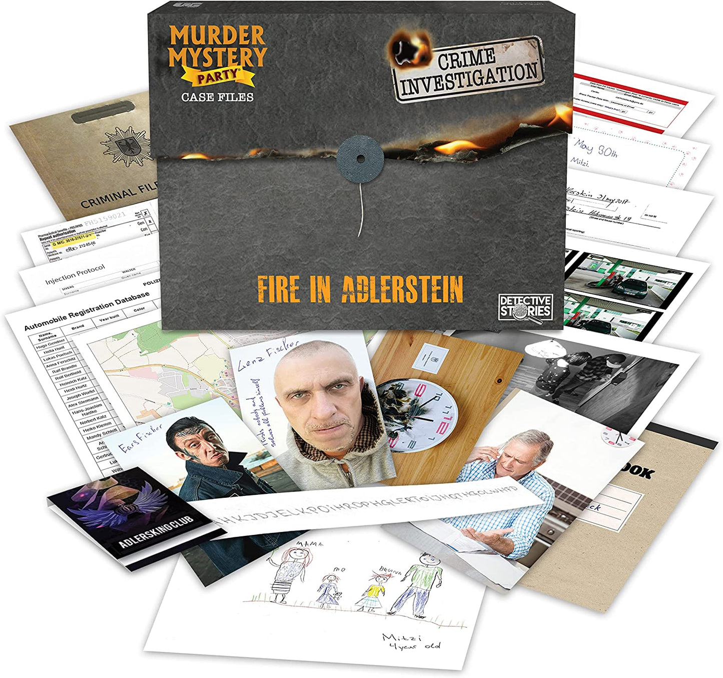 Murder Mystery Party Case Files: Fire in Adlerstein Unsolved Mystery Detective Game Play Alone, w/ Friends, Family or for Couples Date Night Ages 14+ from University Games , Grey