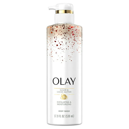 Olay Exfoliating & Moisturizing Body Wash with Sugar  Cocoa Butter  and Vitamin B3  17.9 Oz