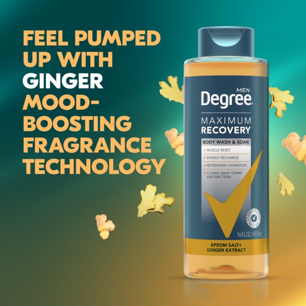 Degree Men Maximum Recovery Body Wash and Bath Soak Ginger Extract  16 oz