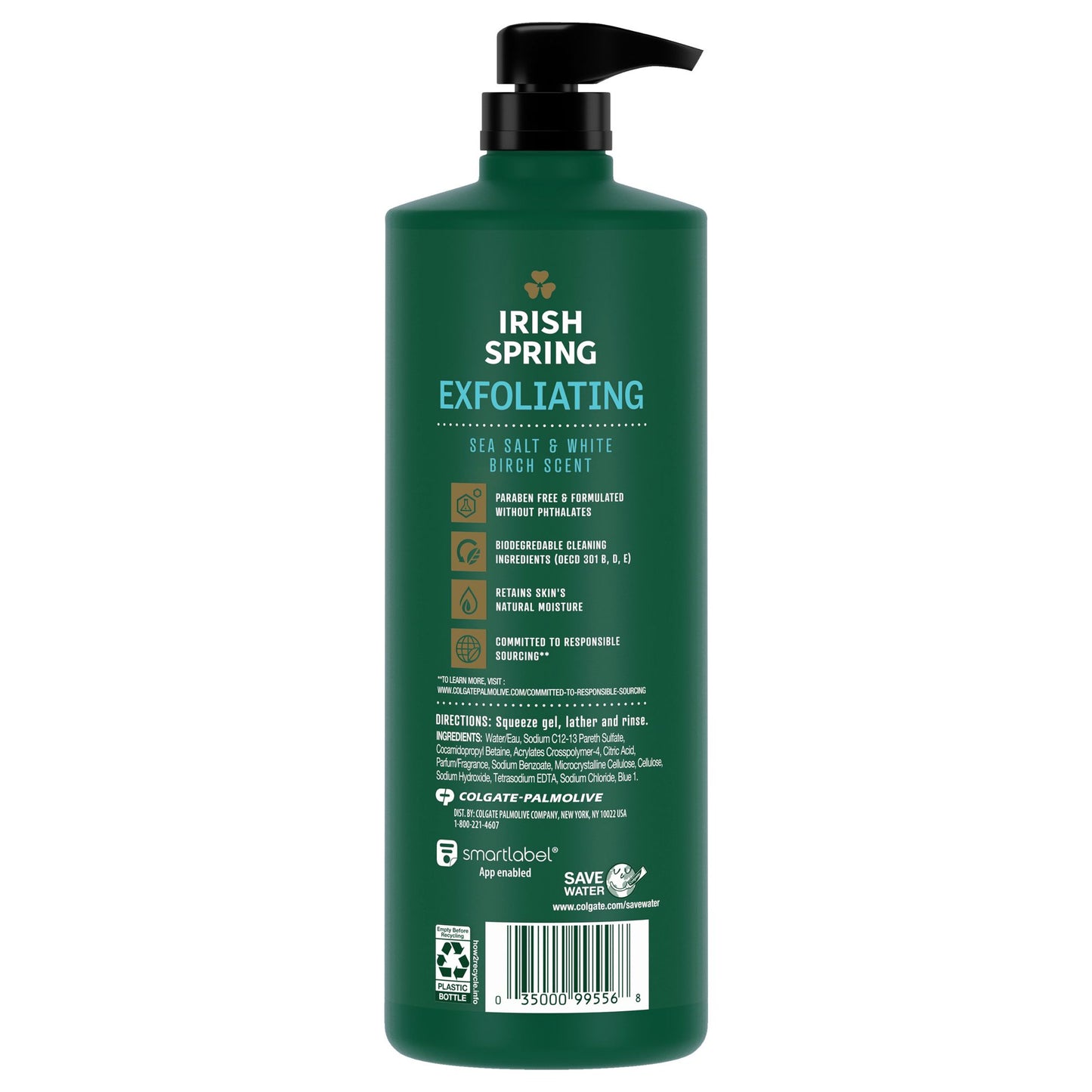 Irish Spring Exfoliating Body Wash for Men  Gel with Sea Salt and White Birch Scent  16 fl oz Pump