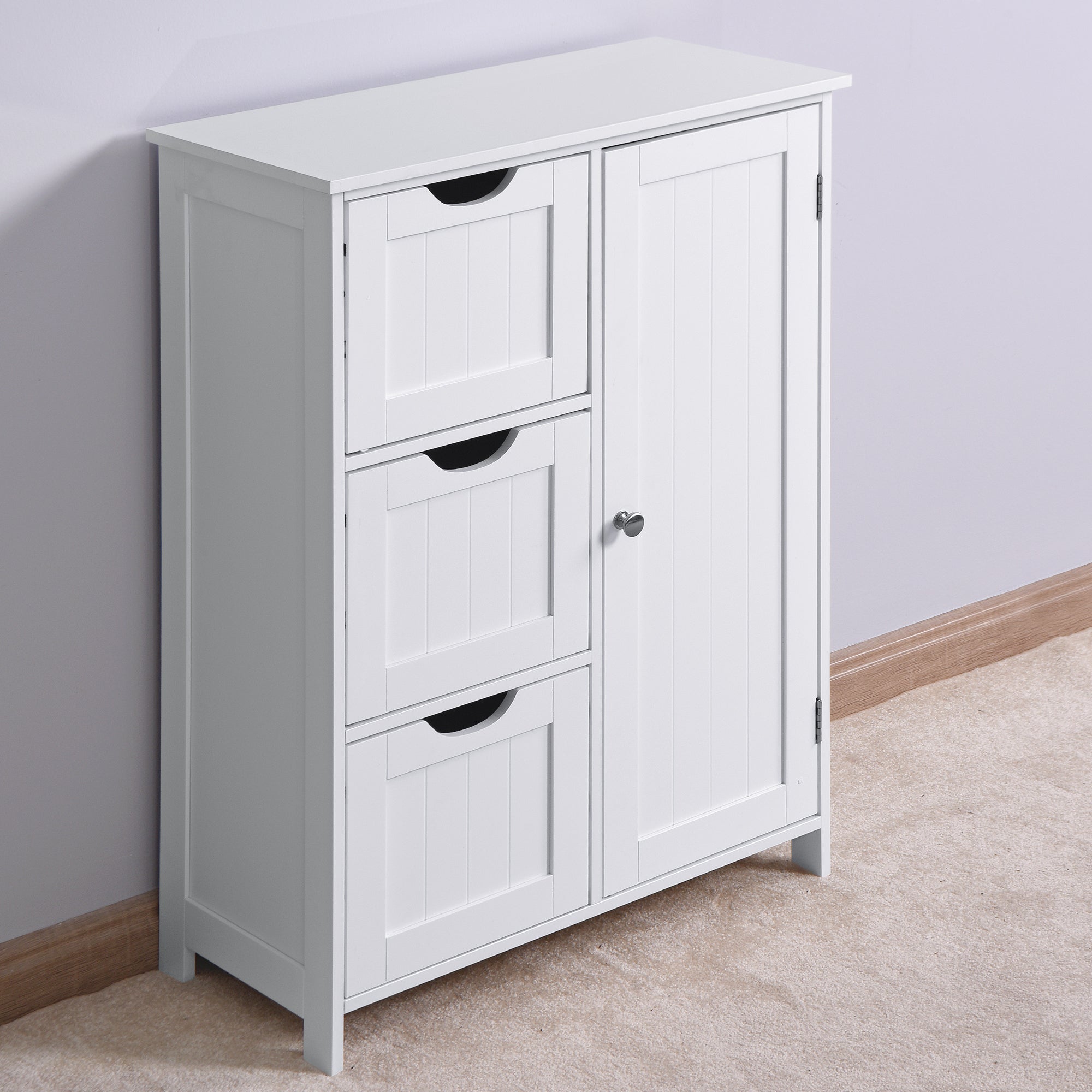 Wooden 4 Drawer Bathroom Storage Cabinet with Adjustable Shelve - White