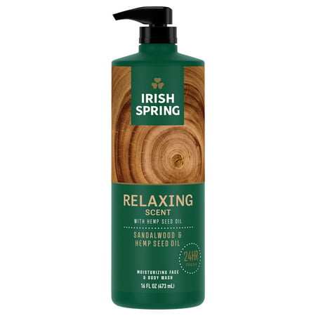 Irish Spring Relaxing Scent Body Wash for Men  Gel with Sandalwood Scent and Hemp Seed Oil  16 Oz Pump